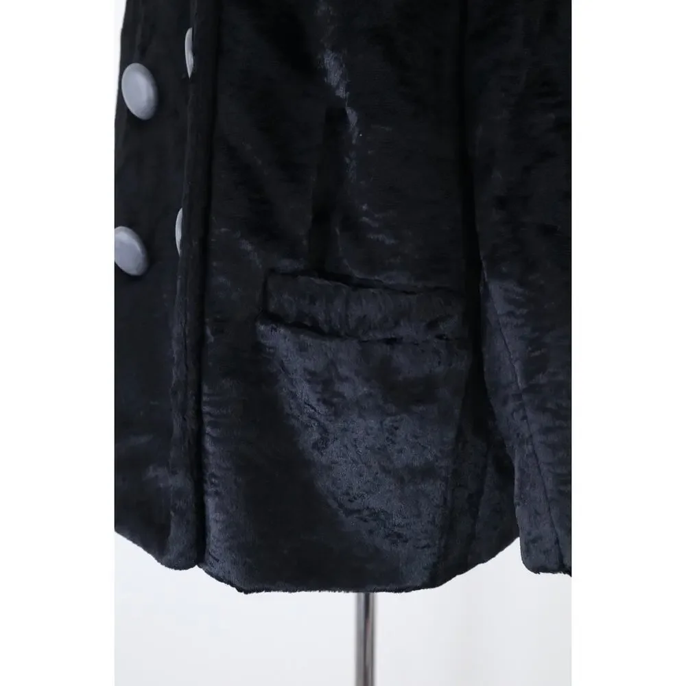 Vintage 1960s Styled By Winter Size L Faux Fur Teddy Coat Double Breasted Black
